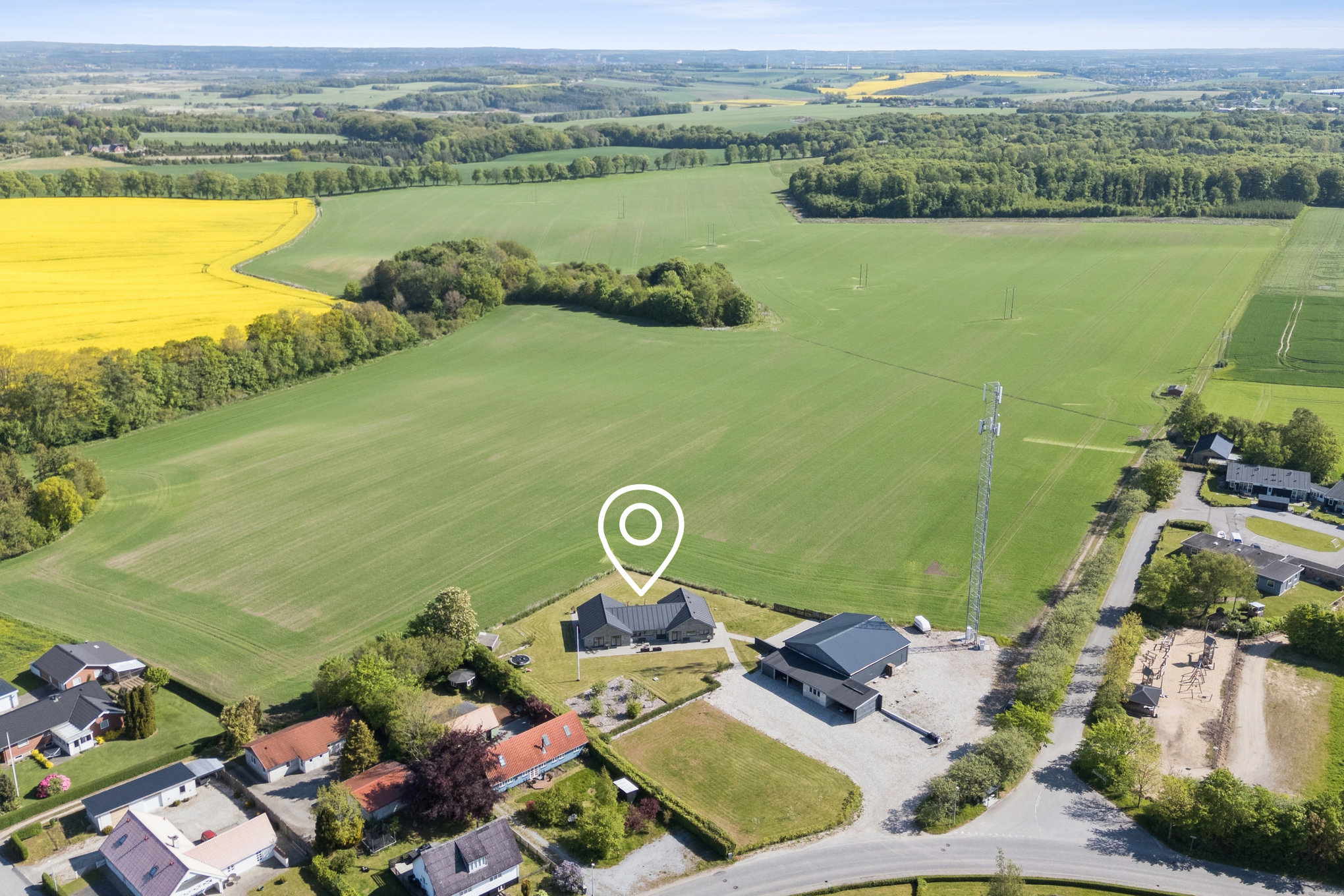 Fremhævet luftfoto billede i fuldskærmstilstand. Billede af Jebjergvej 39, Jebjerg, 8870 Langå