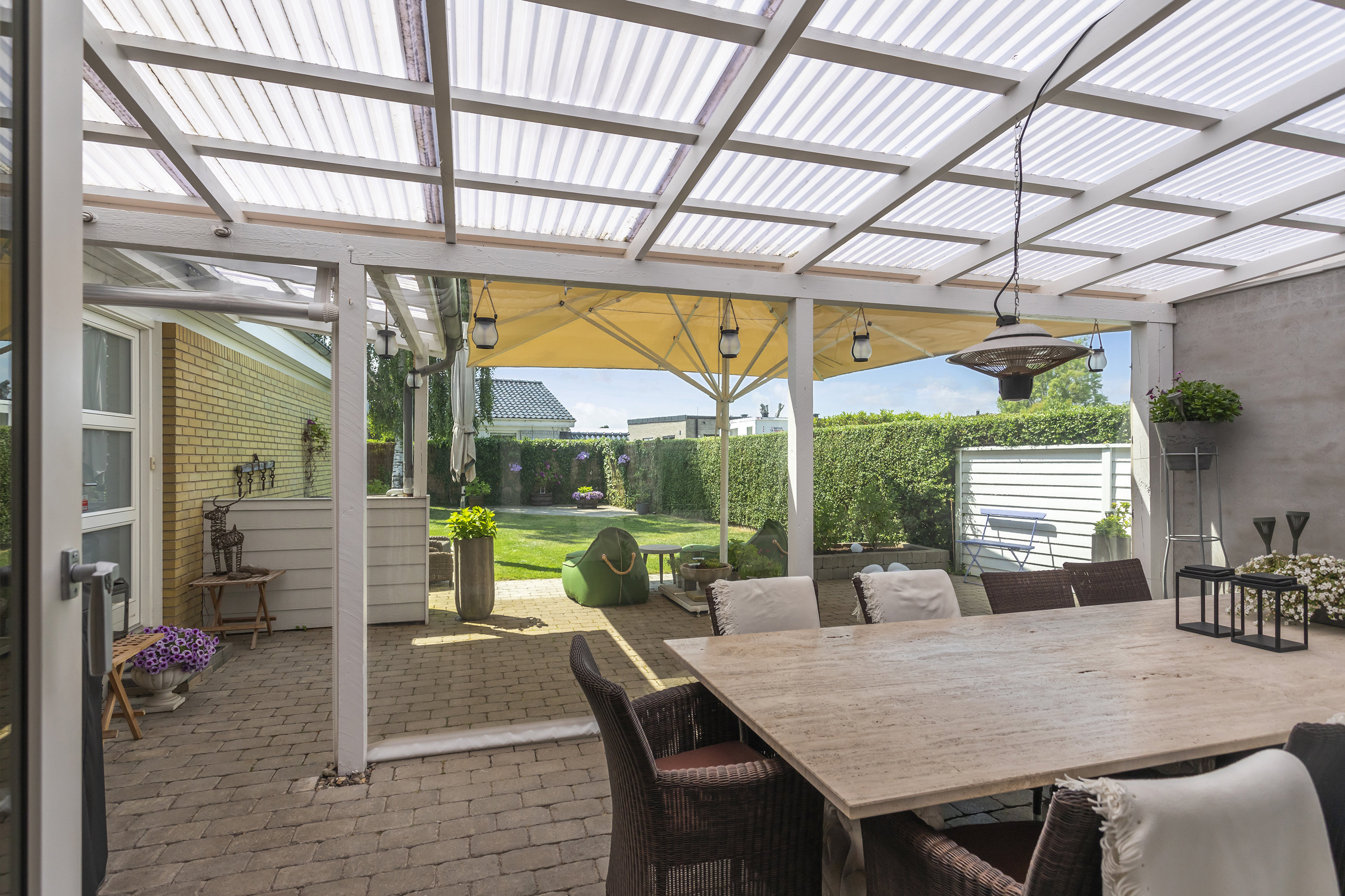 Fremhævet overdækket terrasse billede i fuldskærmstilstand. Billede af Ahornvej 34, 2791 Dragør