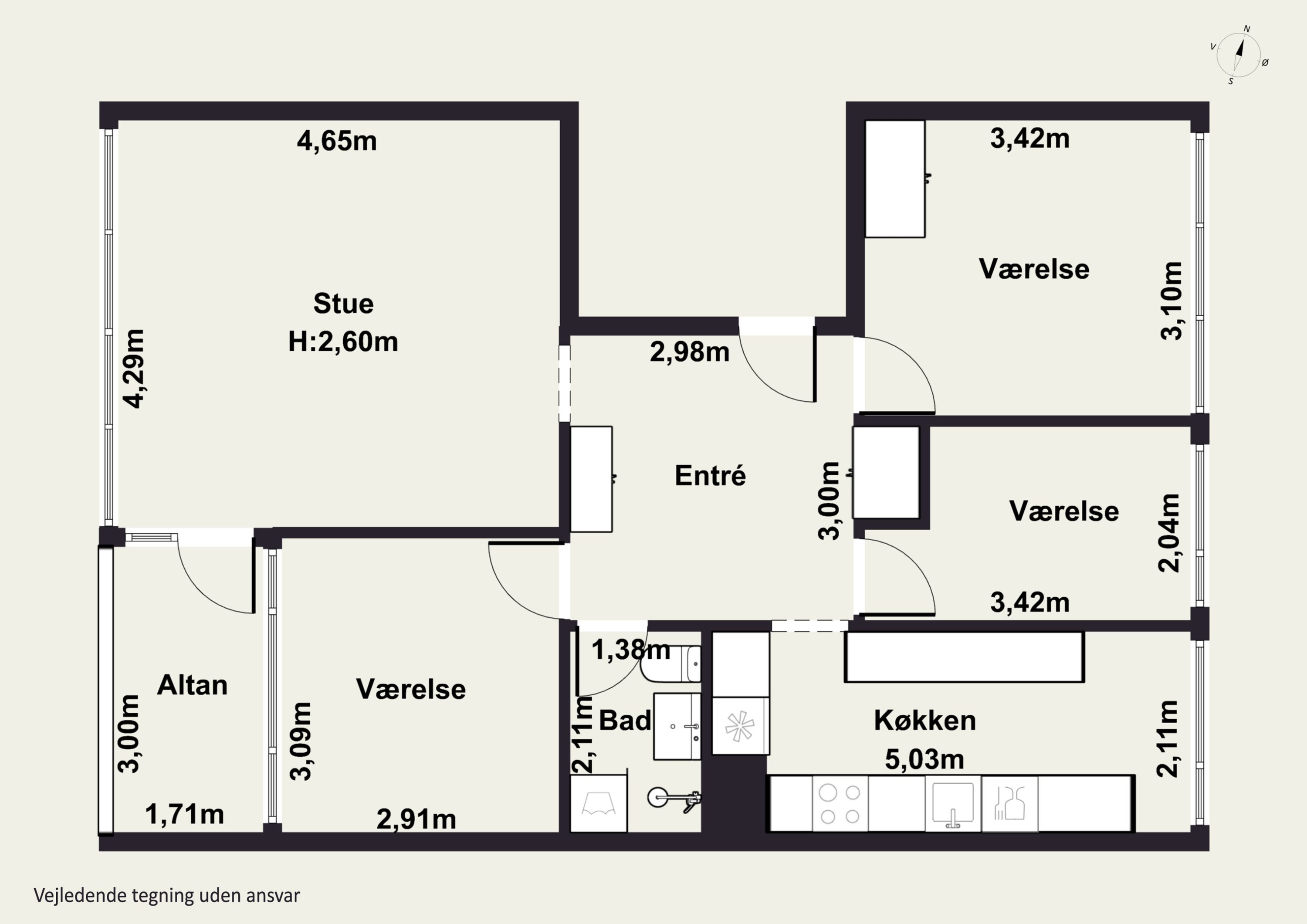 Plantegninger billede af Dommervænget 8B, 2. th., 4000 Roskilde