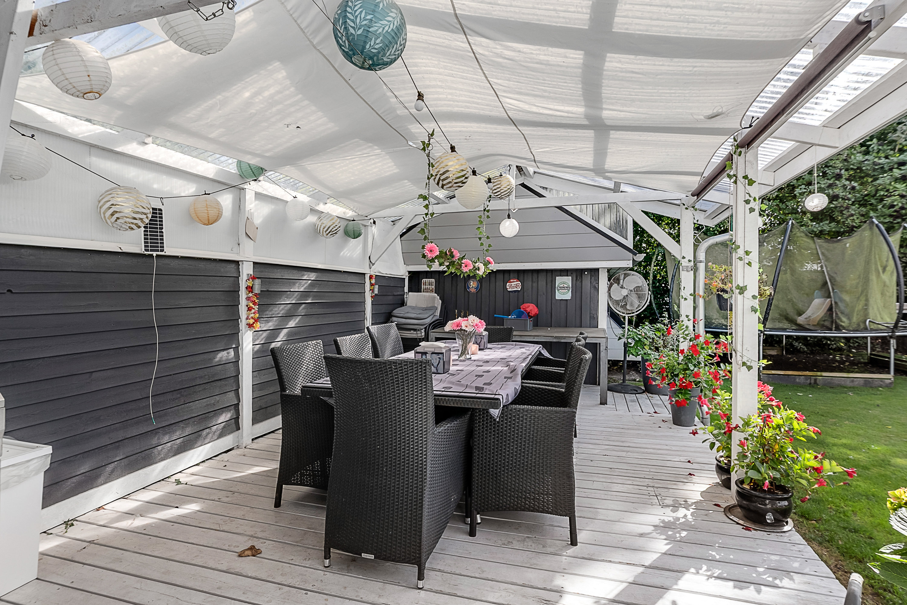 Fremhævet overdækket terrasse billede i fuldskærmstilstand. Billede af Østergade 54, Allested, 5672 Broby