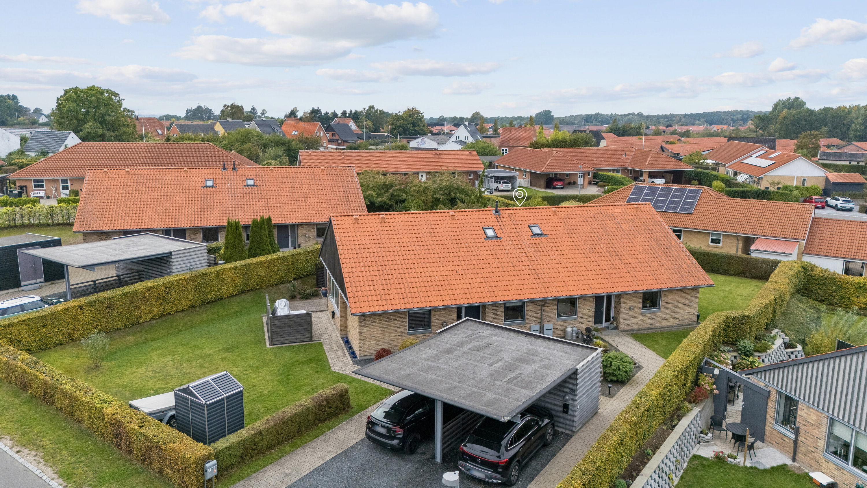 Fremhævet luftfoto billede i fuldskærmstilstand. Billede af Elverhøjvej 3B, Fensmark, 4684 Holmegaard