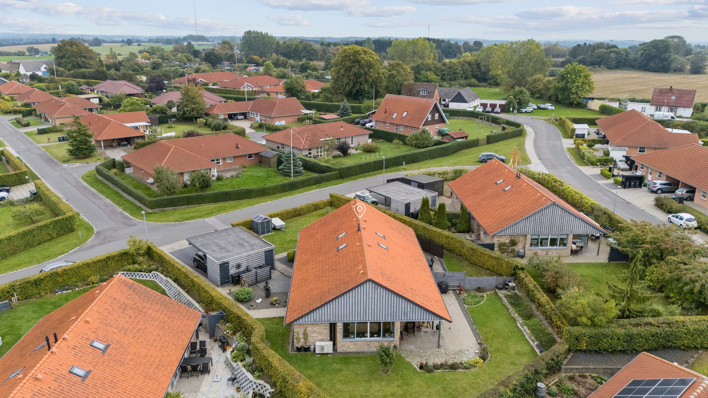 Fremhævet luftfoto billede i fuldskærmstilstand. Billede af Elverhøjvej 3B, Fensmark, 4684 Holmegaard