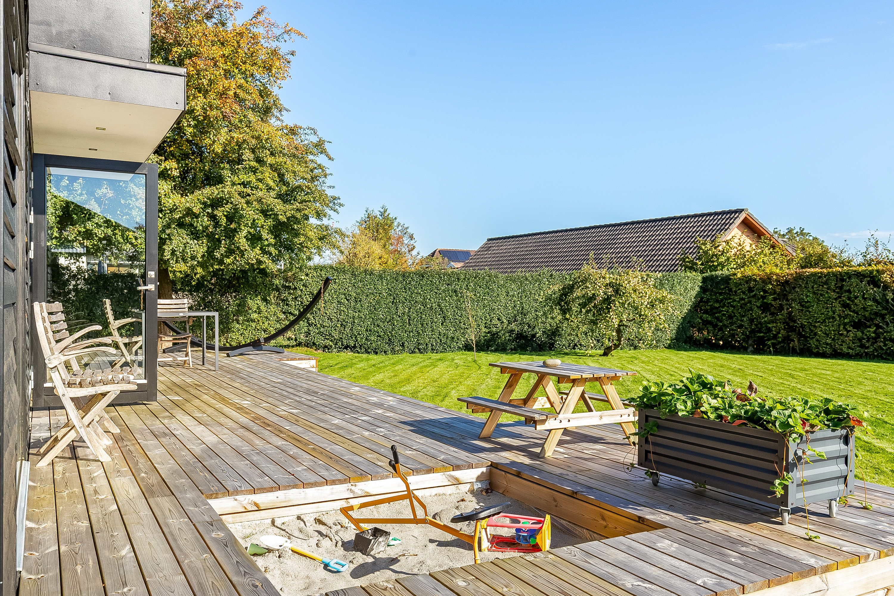 Fremhævet terrasse billede i fuldskærmstilstand. Billede af Bystedvej 19, Gårslev, 7080 Børkop