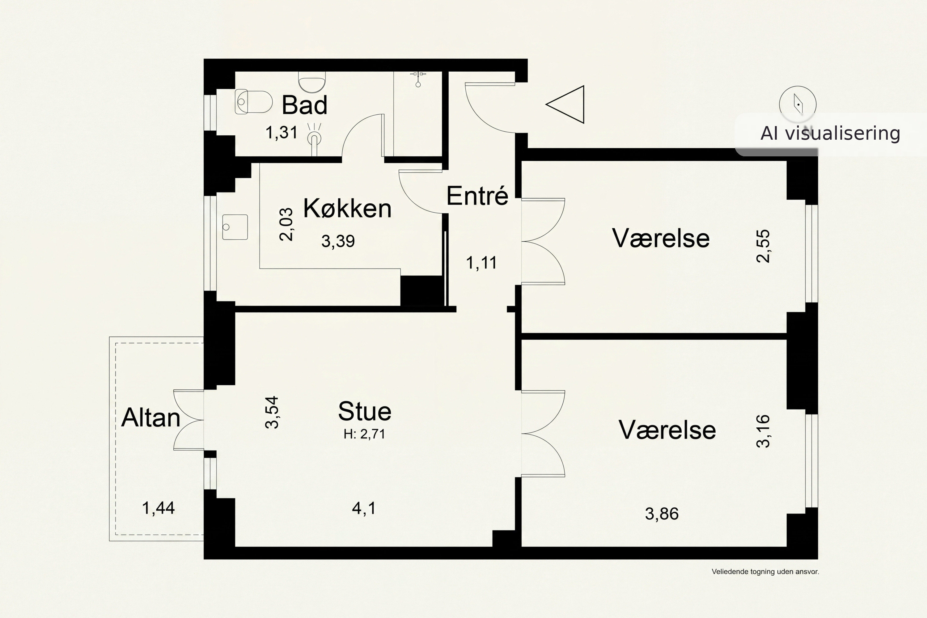 Plantegninger billede af Nordre Fasanvej 16, 1. tv., 2000 Frederiksberg