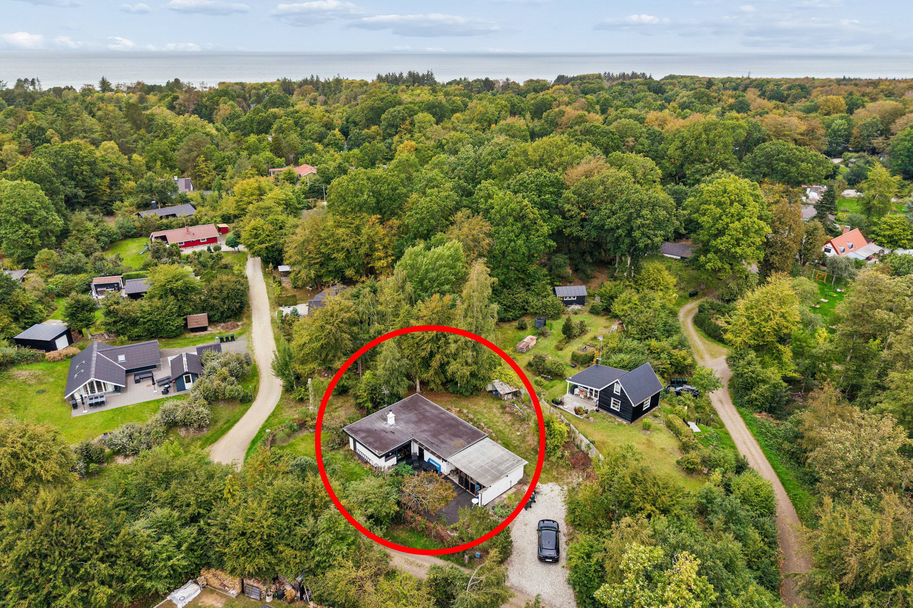 Fremhævet luftfoto billede i fuldskærmstilstand. Billede af Benzonstien 29, Fjellerup Strand, 8585 Glesborg