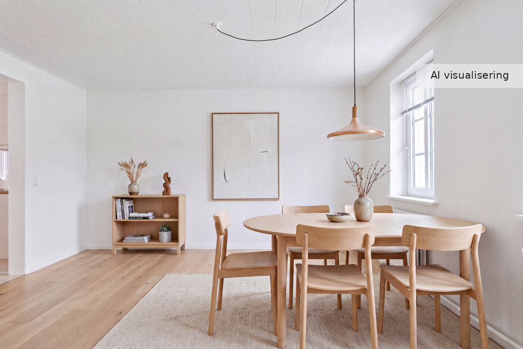Miniature skyderbillede af nybolig visual — stue — minimalistisk (visualisering nr. 3317). Billede af Vandbækvej 27, Uggelhuse, 8960 Randers SØ