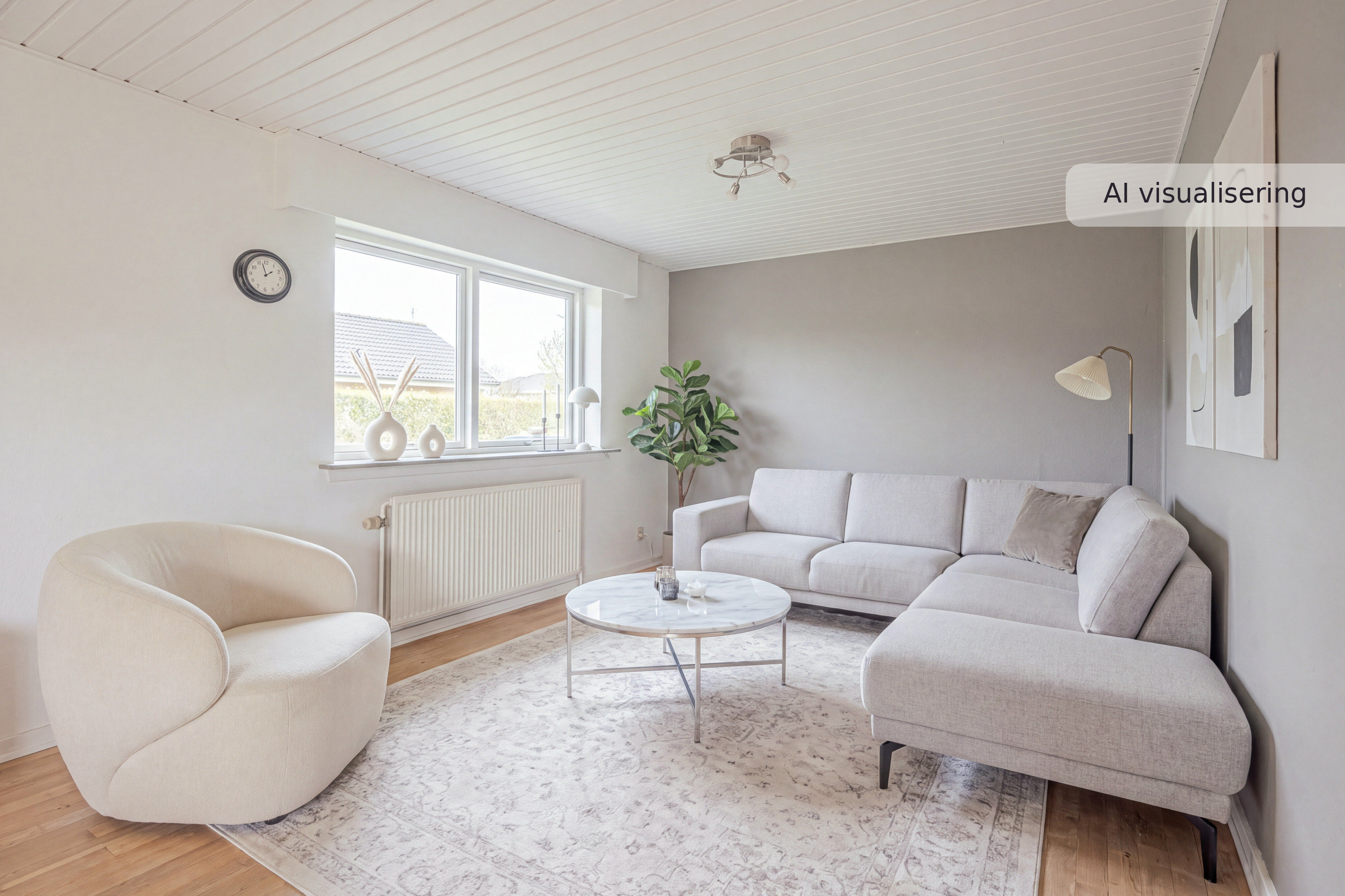 Fremhævet nybolig visual — stue — moderne (visualisering nr. 16056) billede i fuldskærmstilstand. Billede af Jasminvænget 7, 5631 Ebberup