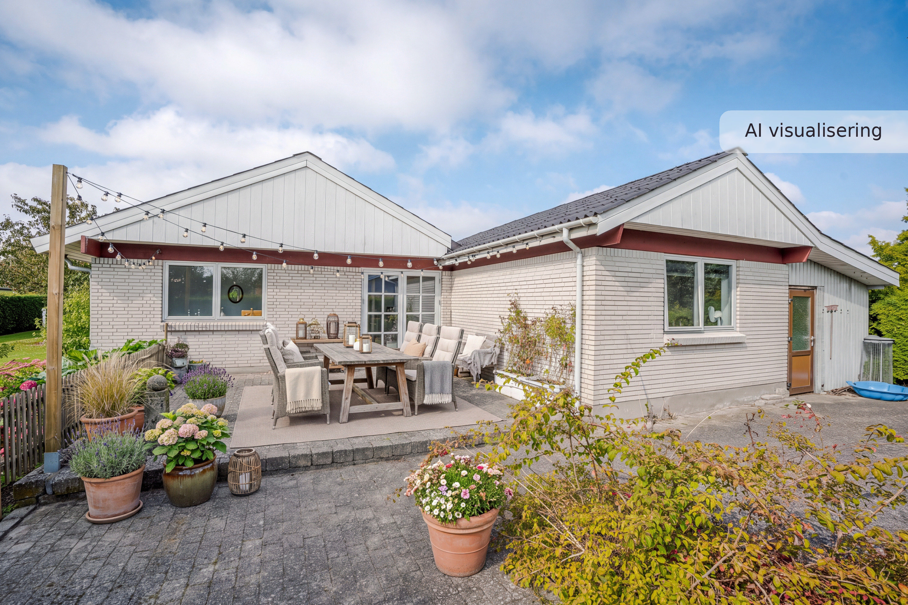 Fremhævet nybolig visual — udendørs — facade (visualisering nr. 16068) billede i fuldskærmstilstand. Billede af Jasminvænget 7, 5631 Ebberup