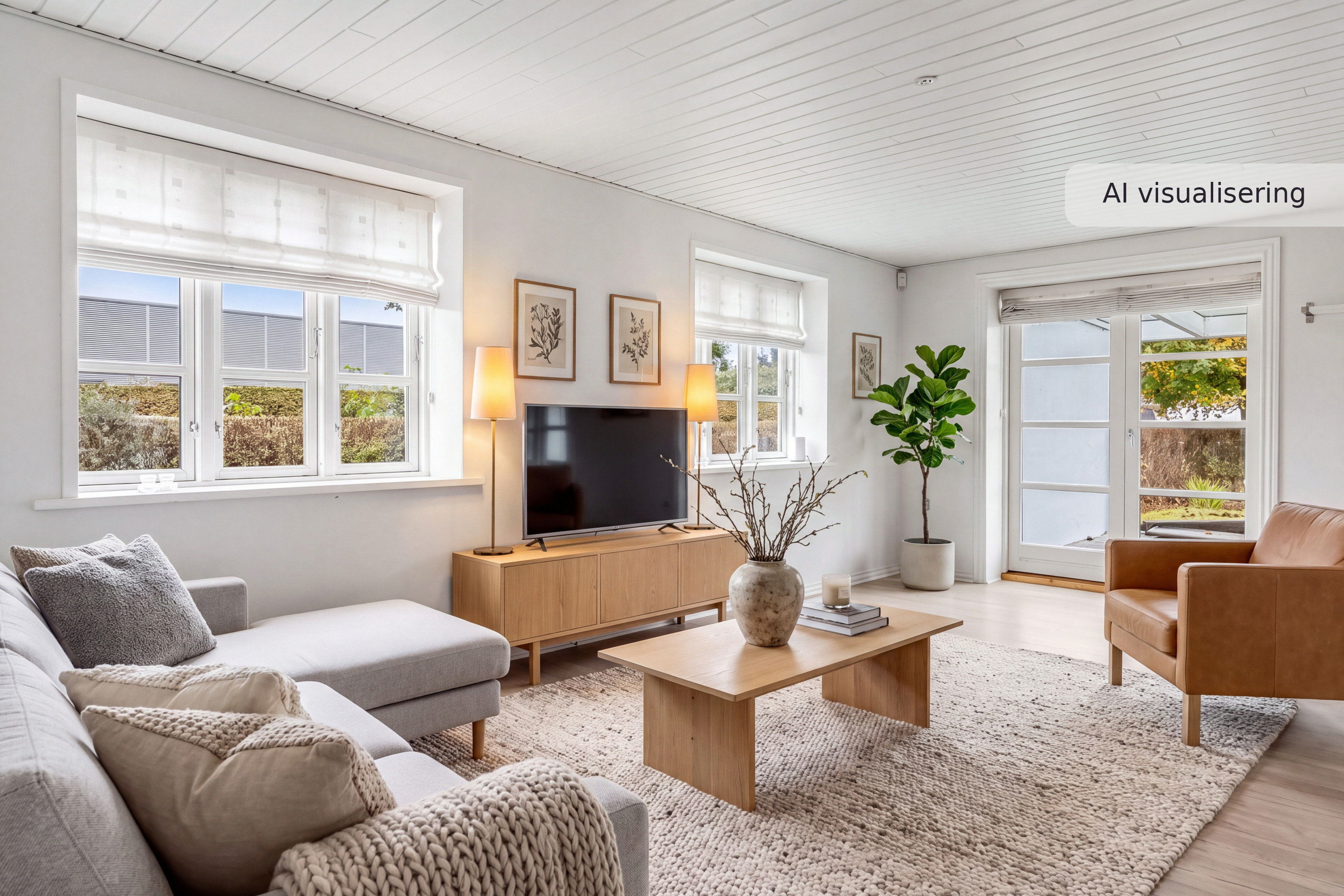 Fremhævet nybolig visual — stue — moderne (visualisering nr. 17113) billede i fuldskærmstilstand. Billede af Nørregade 2, Løgumgårde, 6240 Løgumkloster