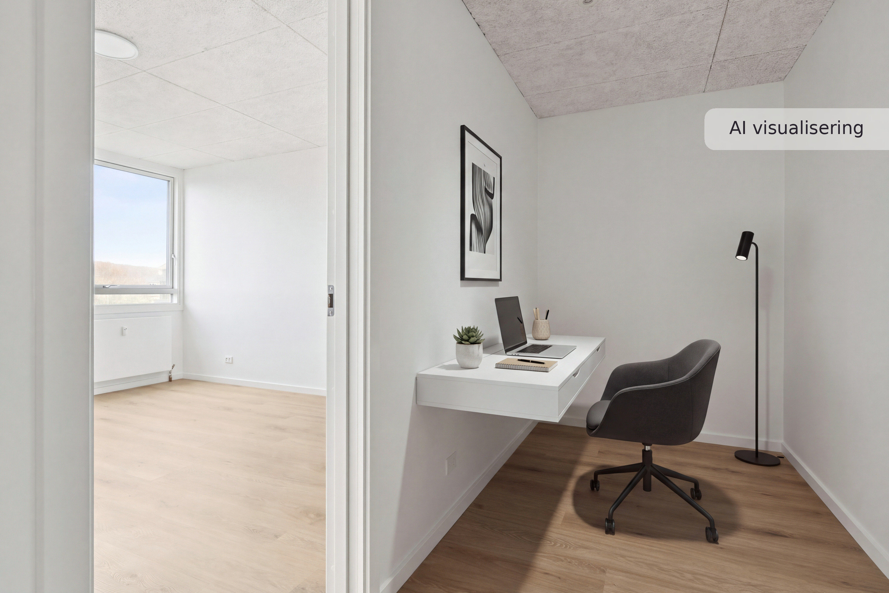 Fremhævet nybolig visual — kontor — minimalistisk (visualisering nr. 18116) billede i fuldskærmstilstand. Billede af Blegdalsparken 25, 1. th., 9000 Aalborg