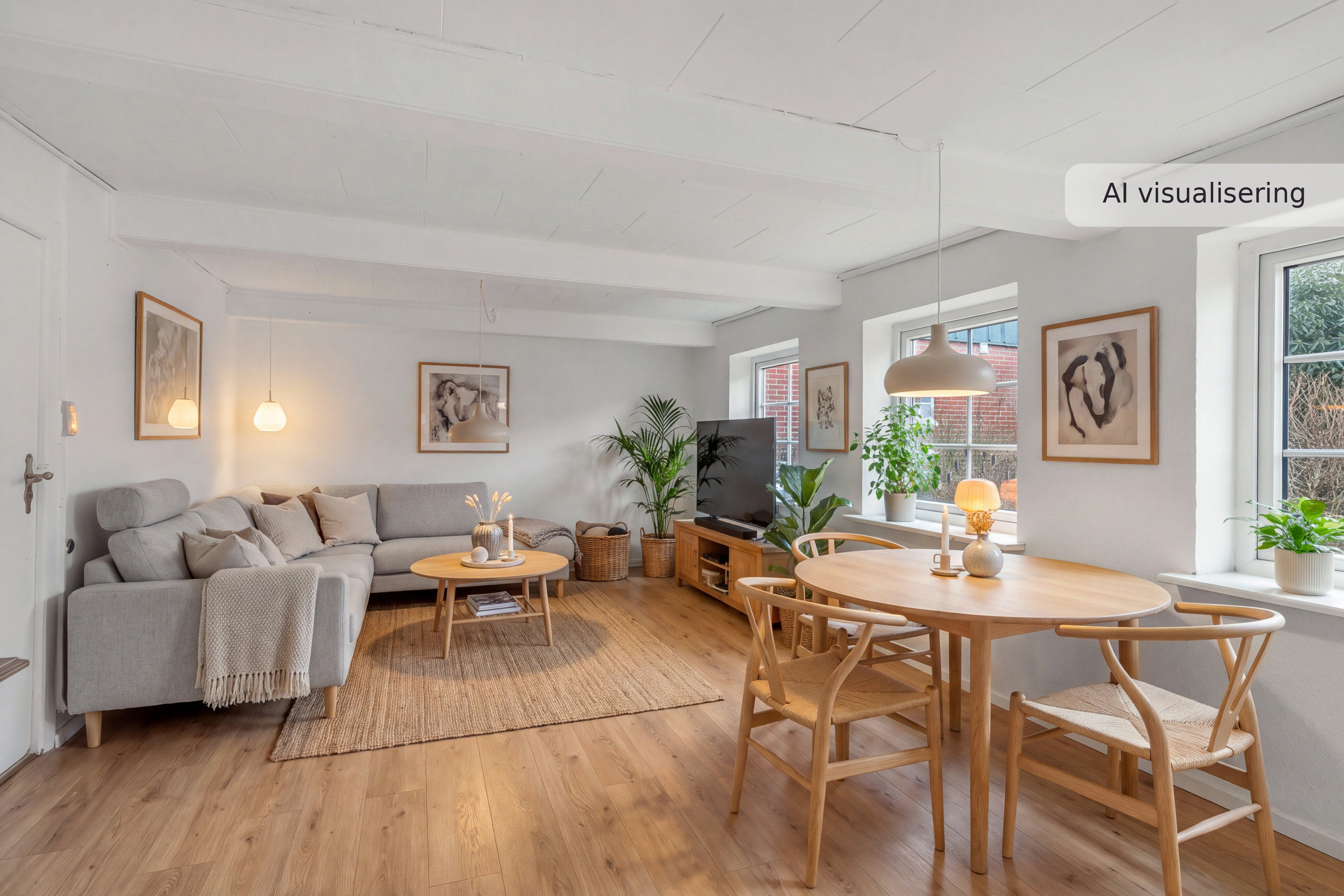 Fremhævet nybolig visual — stue — skandinavisk (visualisering nr. 18437) billede i fuldskærmstilstand. Billede af Sønderbækvej 11, Sæd, 6270 Tønder