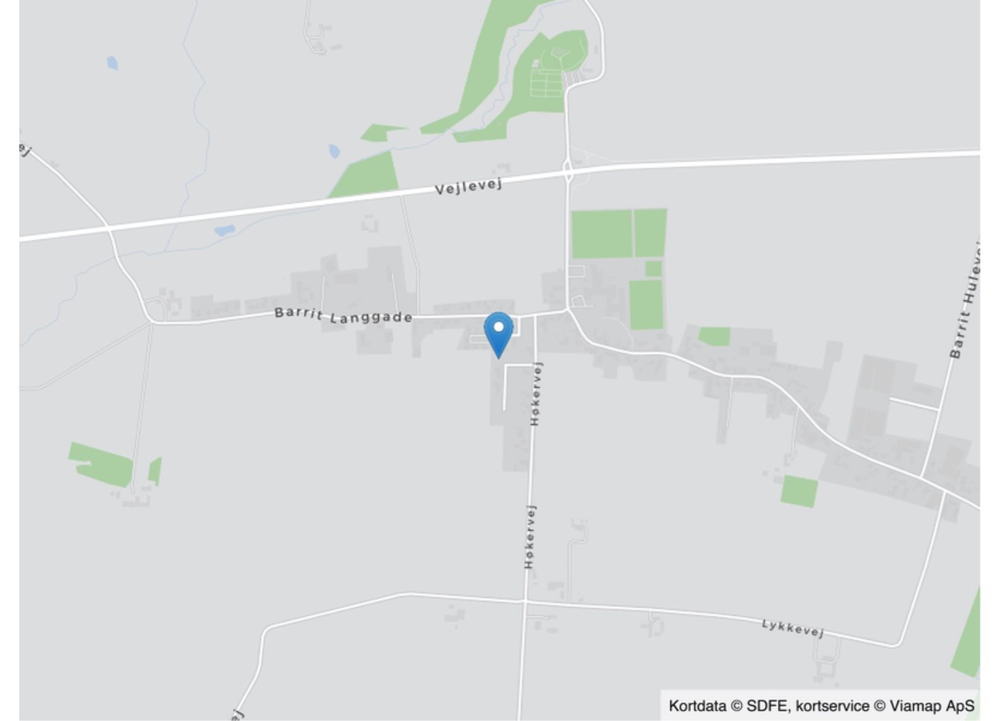 Fremhævet kort billede i fuldskærmstilstand. Billede af Høkervænget 2, 7150 Barrit